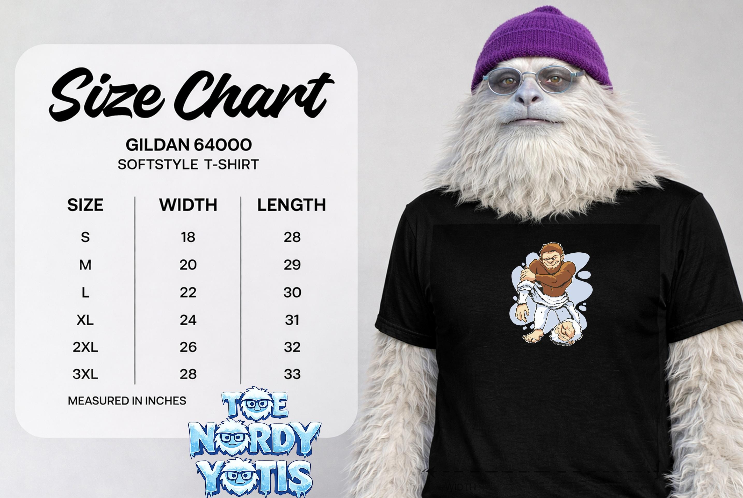 Gildan 64000 softstyle t-shirt size chart with measurements in inches.