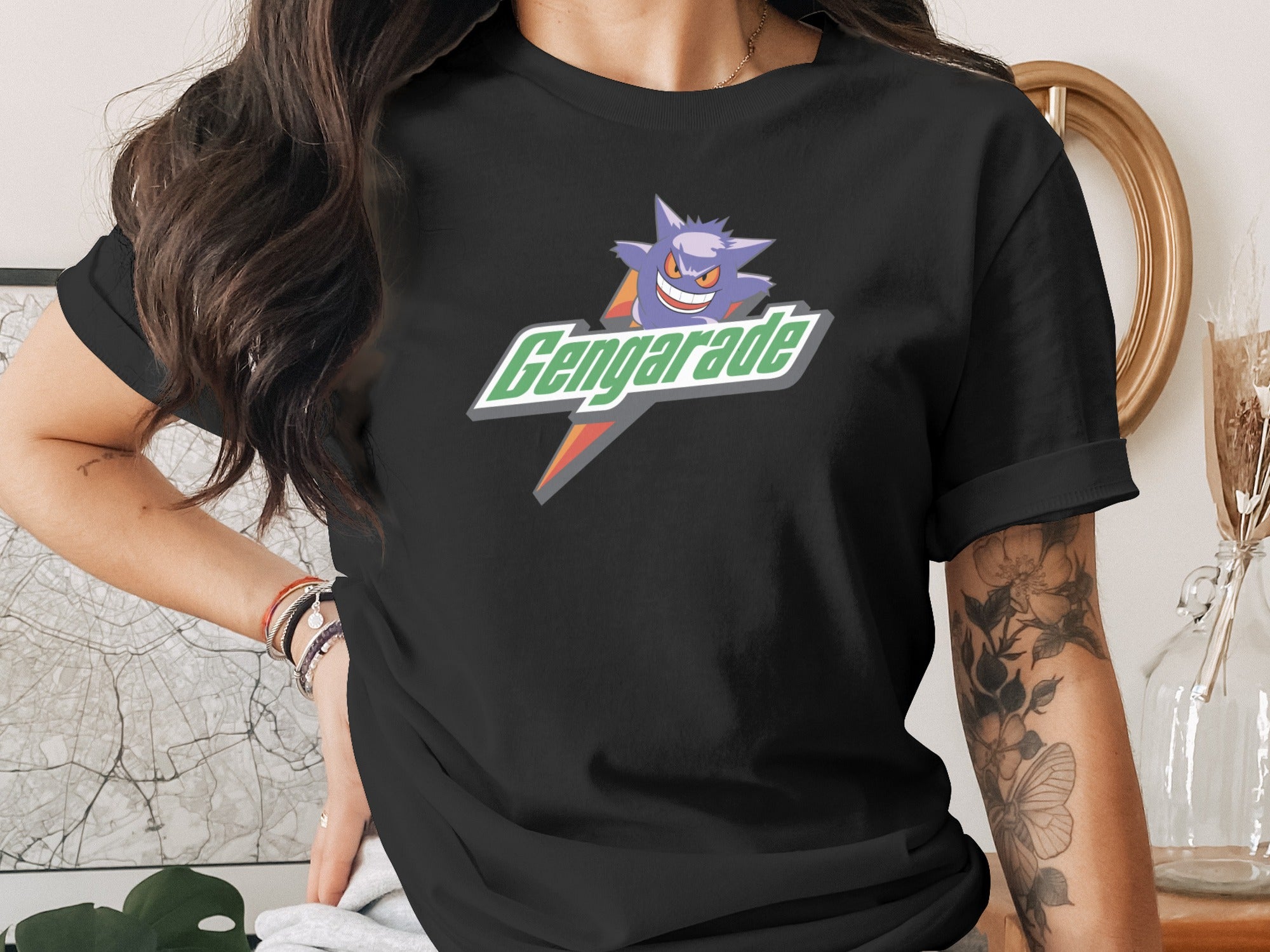 Black t-shirt with a Gengar character and "Gengarde" logo.
