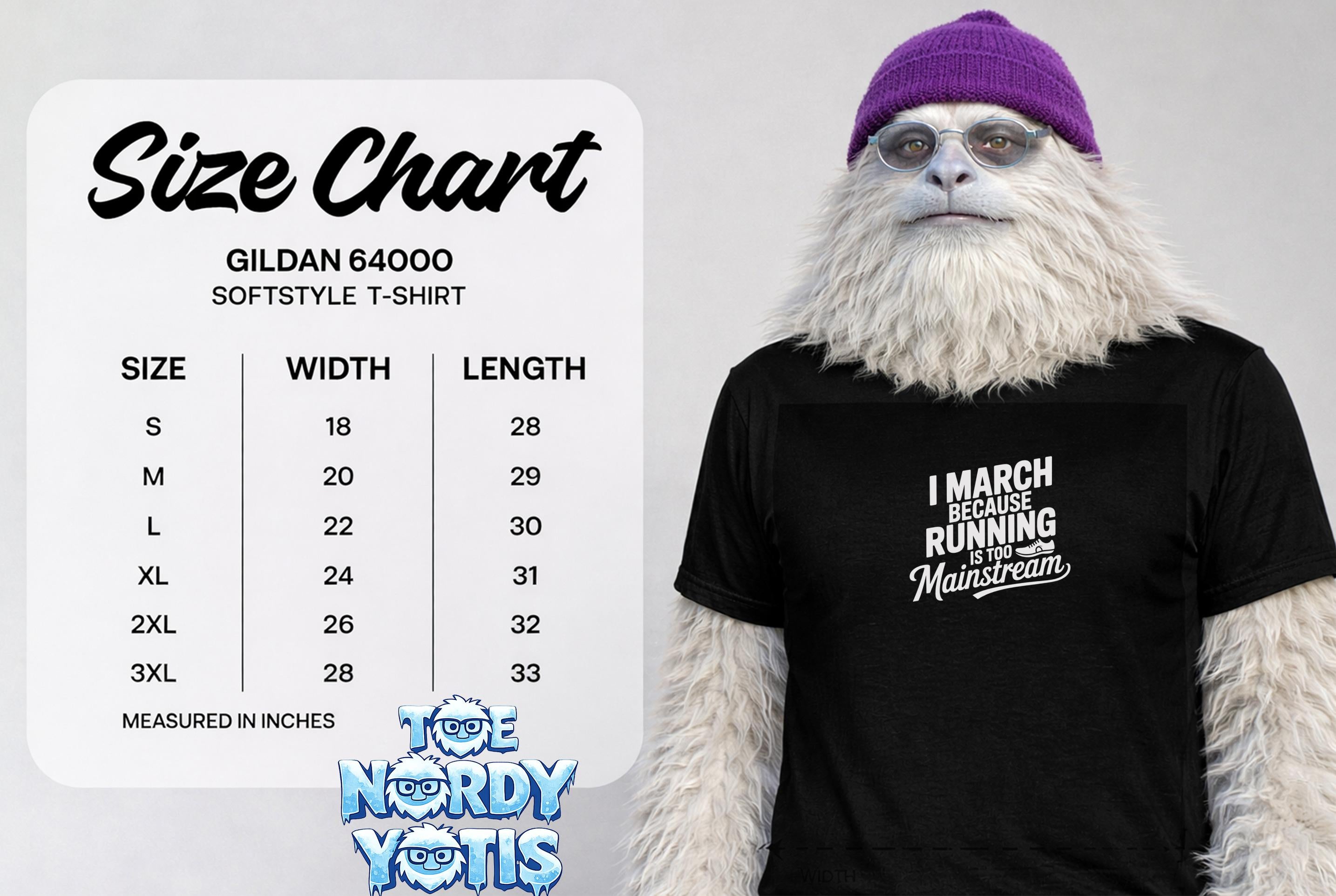 Gildan 64000 Softstyle t-shirt size chart with measurements.