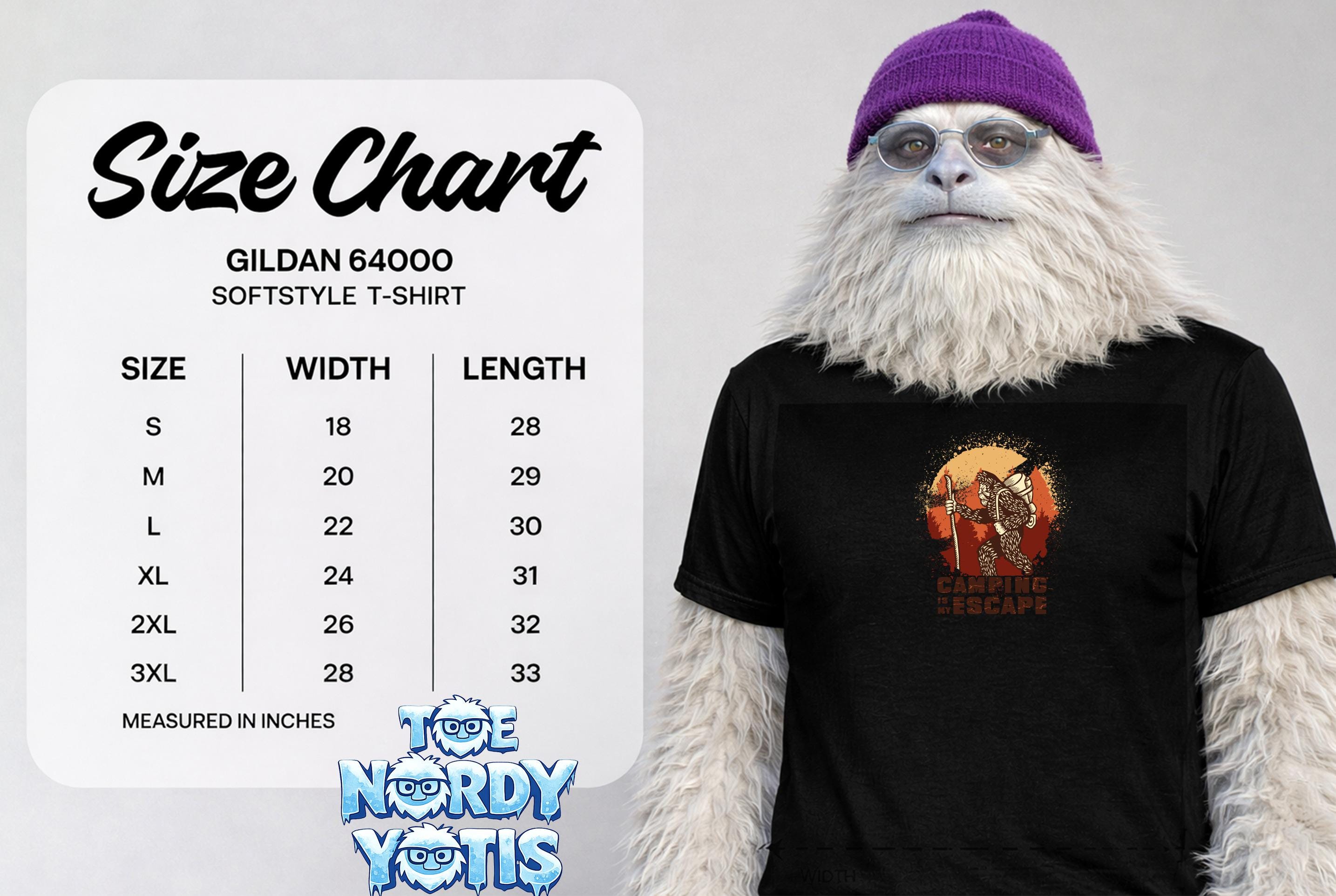 Gildan 64000 softstyle t-shirt size chart with measurements.