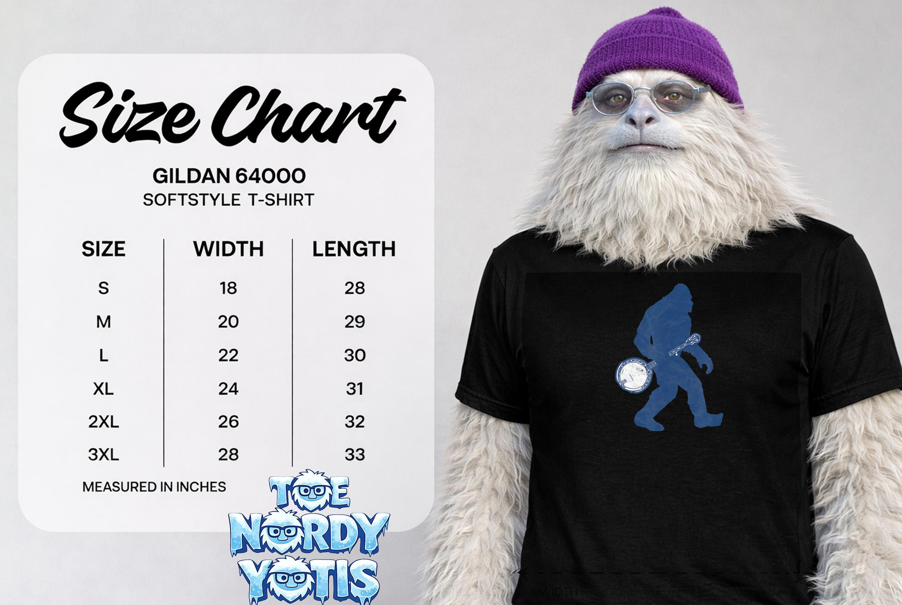 Gildan 64000 Softstyle T-shirt size chart with measurements in inches.