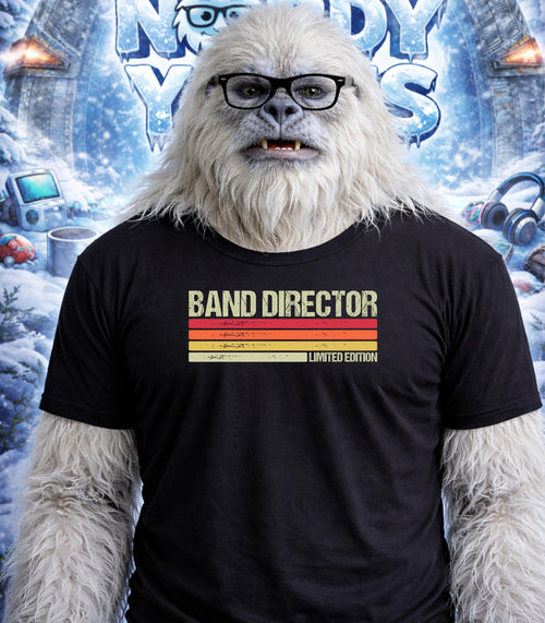 Yeti wearing black t-shirt with "Band Director" and "Limited Edition" text.