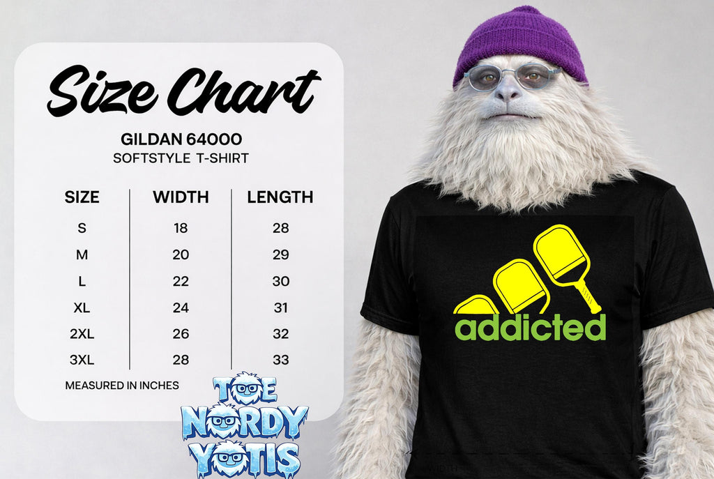 Gildan 64000 softstyle t-shirt size chart with measurements in inches.