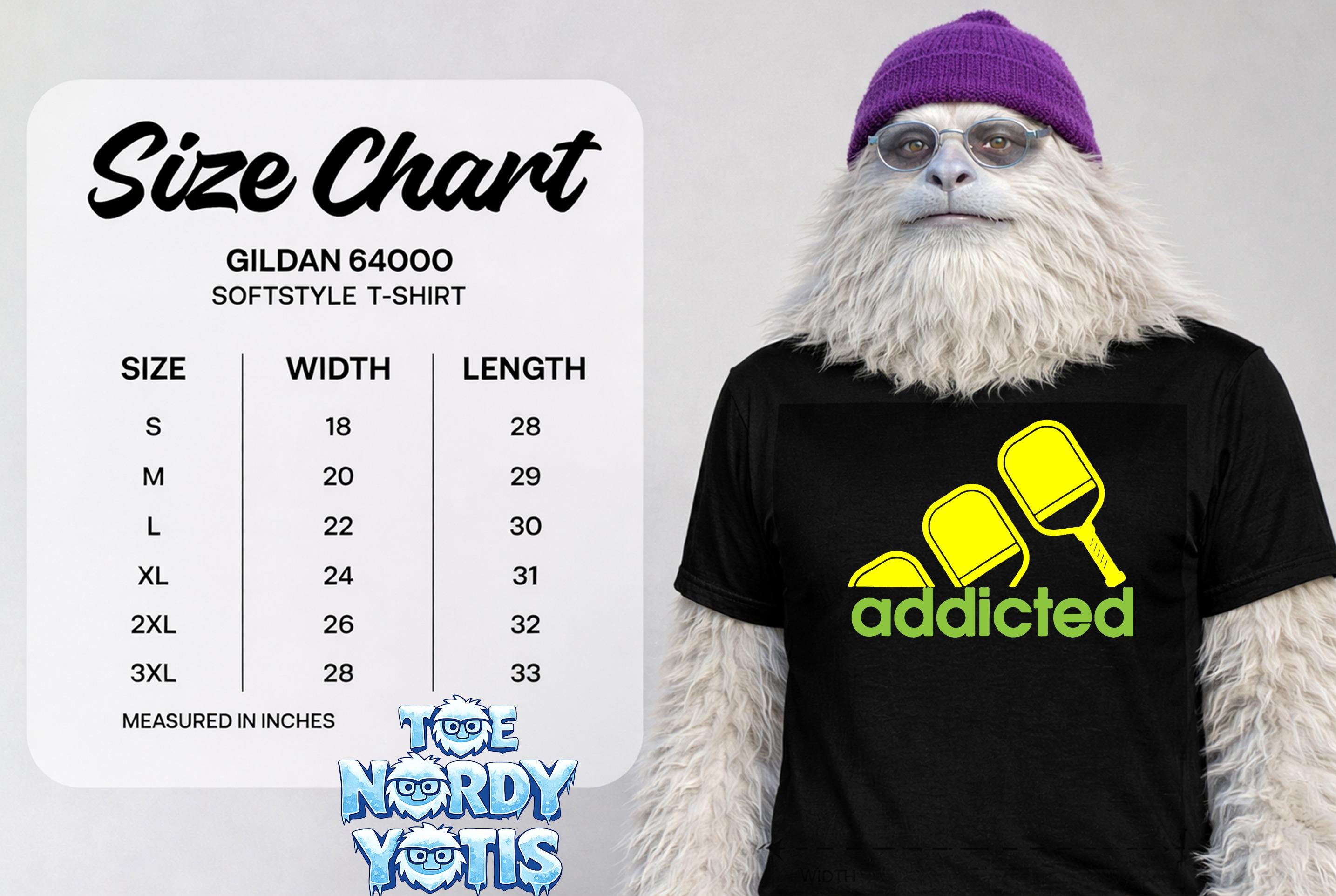 Gildan 64000 softstyle t-shirt size chart with measurements in inches.