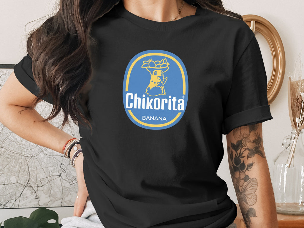 Black t-shirt featuring a yellow and blue "Chikorta Banana" logo with a cartoon monkey.