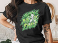 Black t-shirt with green Mewtwo graphic and text.