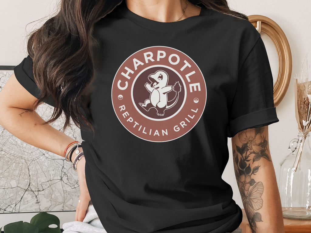 Black t-shirt with Chipotle Reptilian Grill logo.